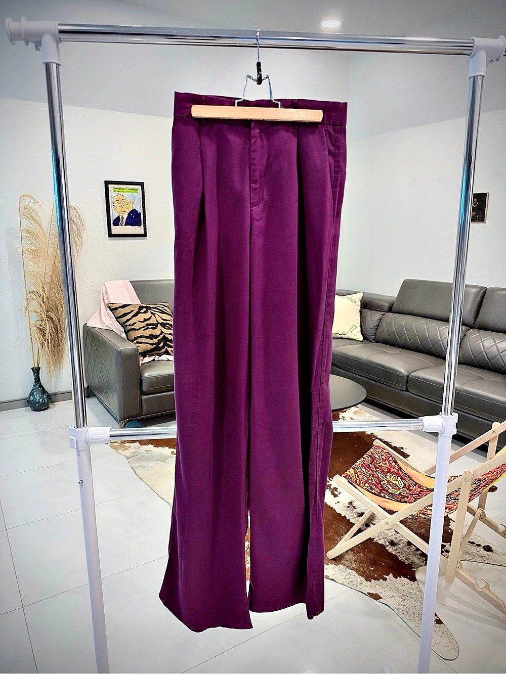Zara Burgundy purple Wide Leg Trousers XS